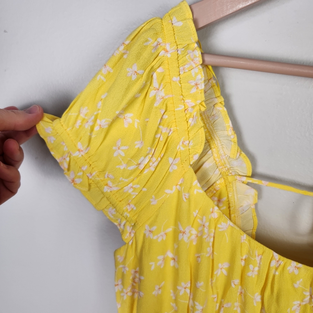 NWT Sophie Rue Yellow Multi Floral Puff Sleeve‎ Mini Peasant Dress Large #646 - Picture 3 of 14
